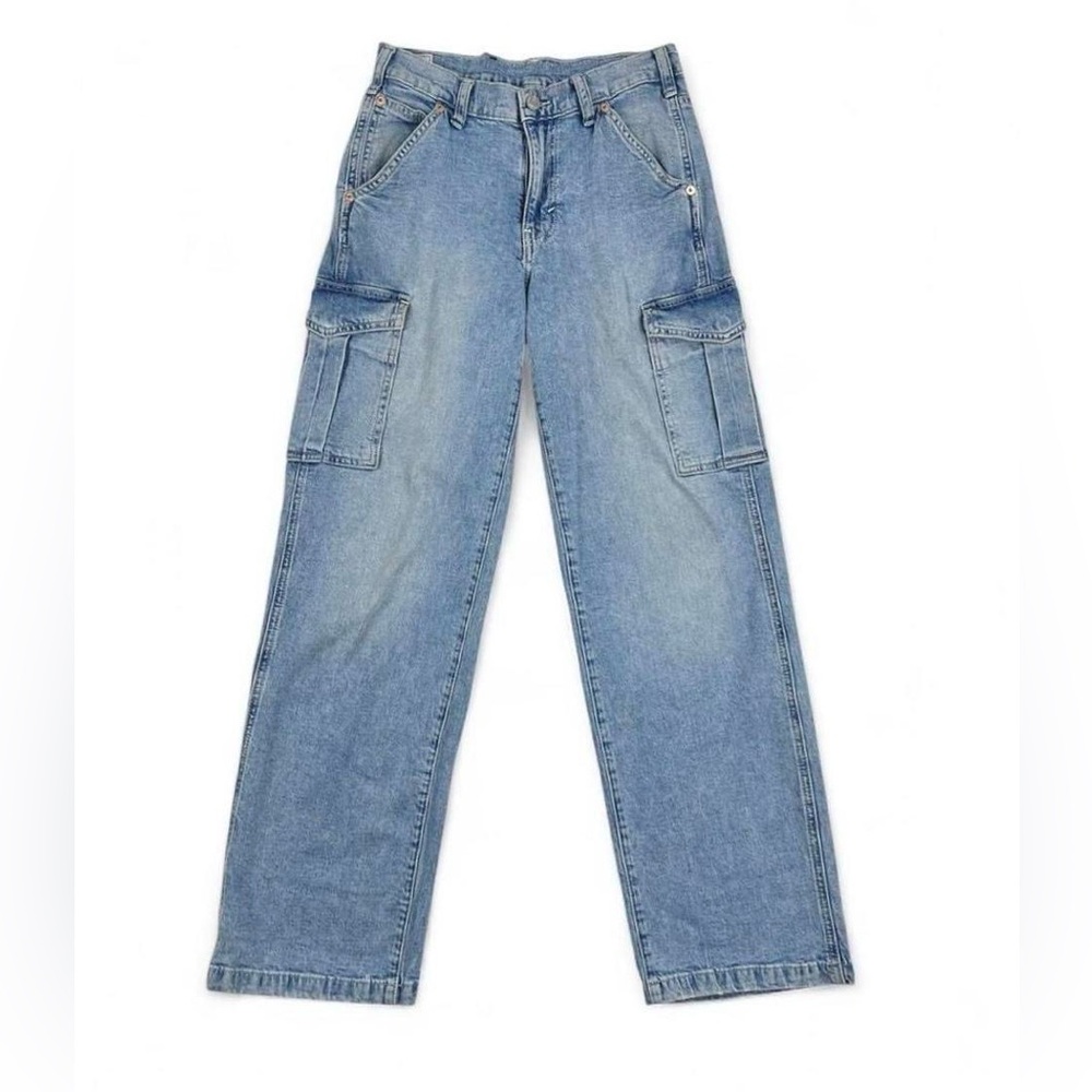 Light Wash Denim Cargo Jeans - Baggy Fot